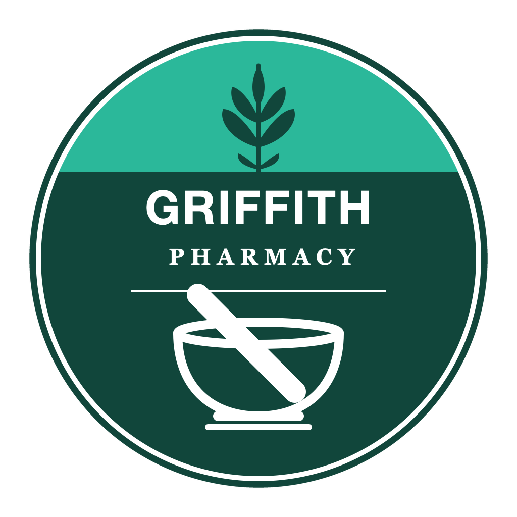 Griffith Pharmacy mortar-and-pestle badge
